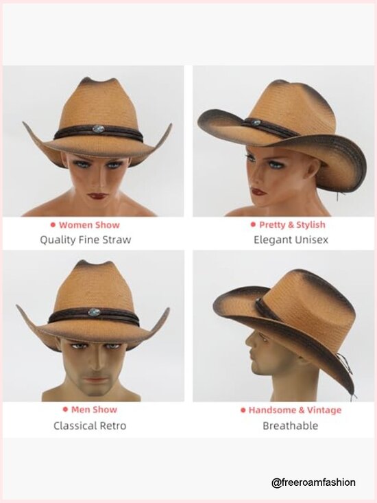 Classic Western Cowgirl Hat with Adjustable Fit, Breathable Straw main image 6